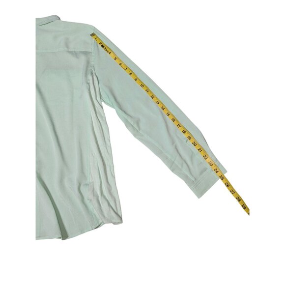 Calvin Klein Women's Mint Green Button-Up Blouse with Roll Tab Sleeves - Picture 10 of 12